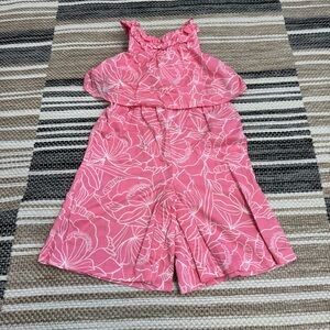 Janie and Jack Pink Floral Tropical Print Sleeveless Jumpsuit Lined Size 12-18M